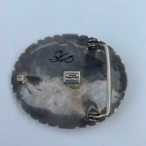 Sterling, silver and turquoise belt buckle fits 1 1/2 inch strap - Picture 2 of 2